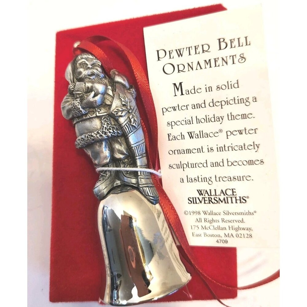 Vintage Wallace Silversmiths 1998 Santa  Pewter Bell Ornament Mint In Box